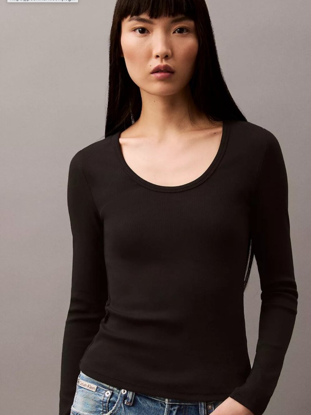 Calvin Klein Cotton Contour Rib Slim Fit Black Long Sleeve T-Shirt Size Small